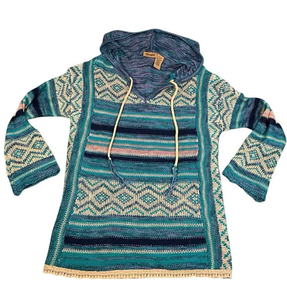 Wrangler Retro South Western Women's Hoodie Bell Sleeve Hobo V-Neck Sweater SZ S - Picture 7 of 12